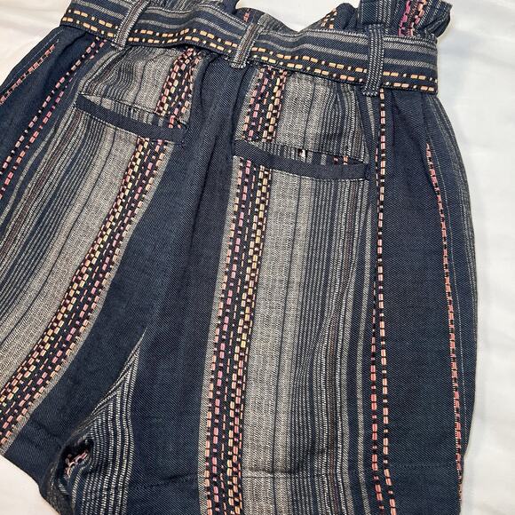 Anthropologie Lynnie Shorts Women Size XS Blue Striped Paperbag 100% Cotton Boho - Picture 10 of 11